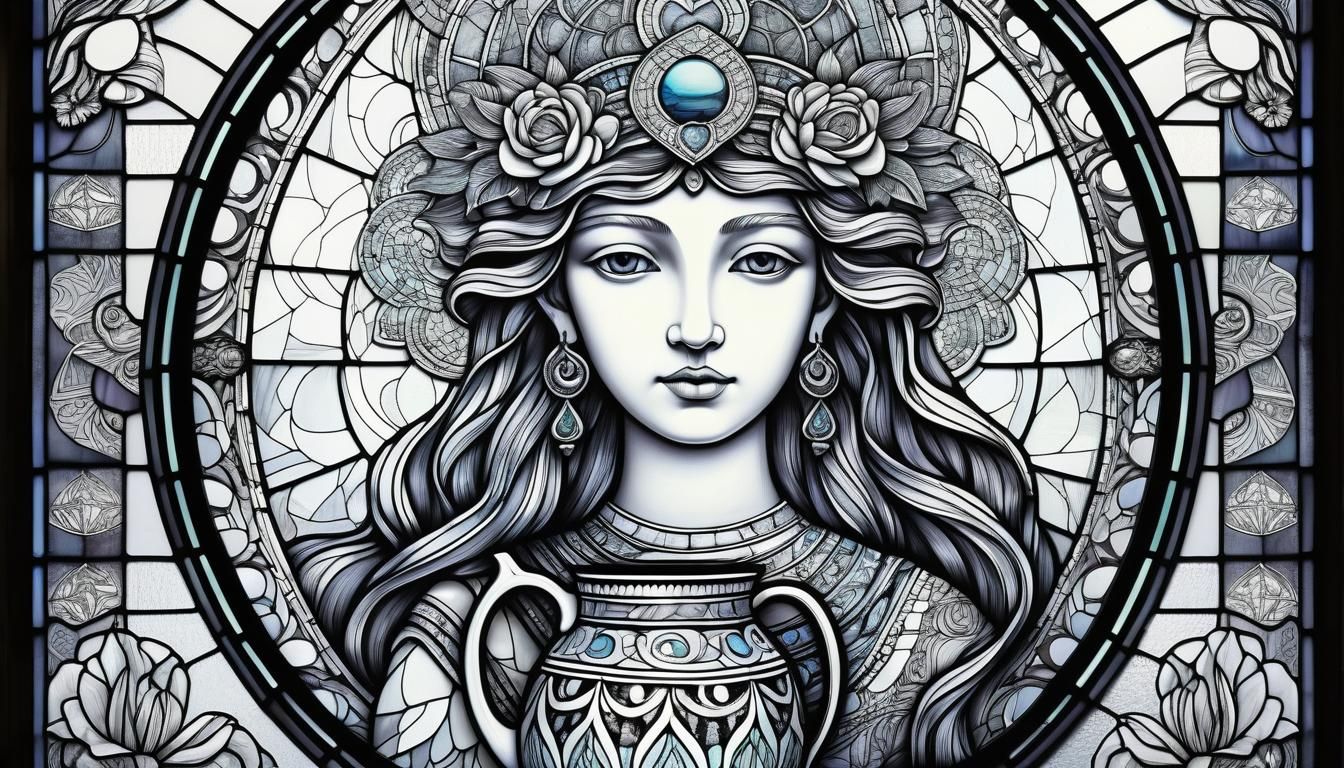 Goddess of Love Stained Glass in Zentangle Style