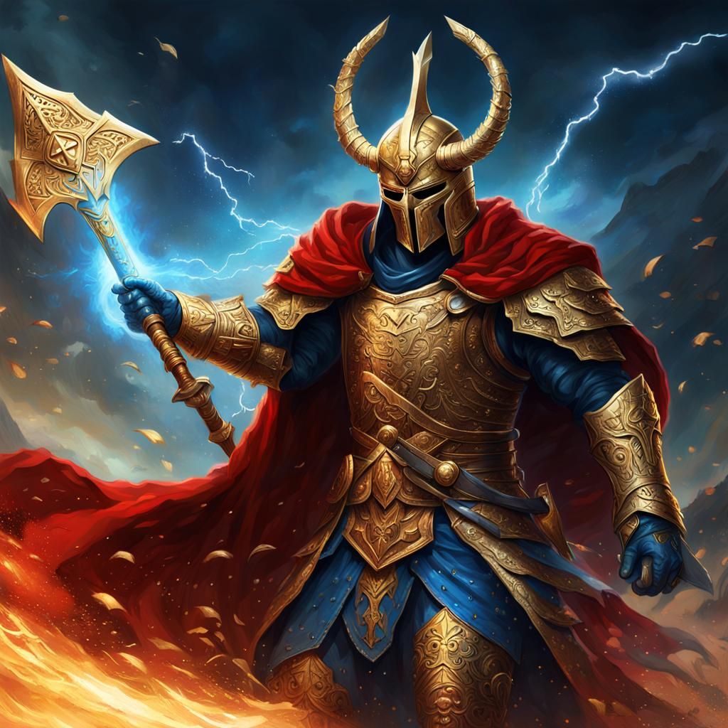 Armored Warrior with Lightning Axe, Fantasy Concept Art