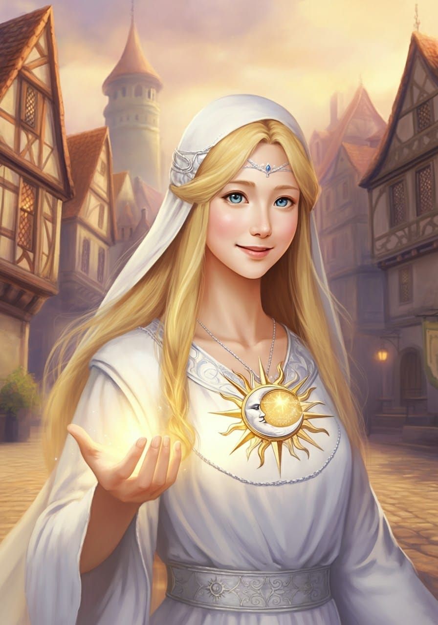 Mother Moira, cleric of Cirrai, goddess of light, hope, humi...