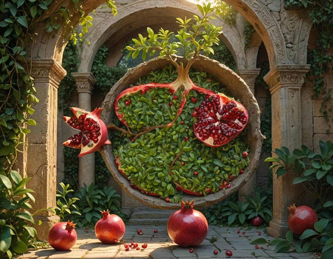 Pomegranate Seeds in Ancient Garden, Classical Painting
