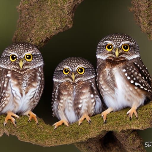 Pygmy Owls Full Portrait in Natural Light