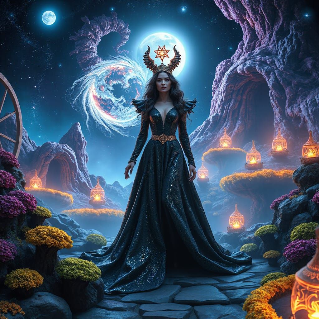 Celestial Boo Hag Reigns in Cosmic Underworld Elegance