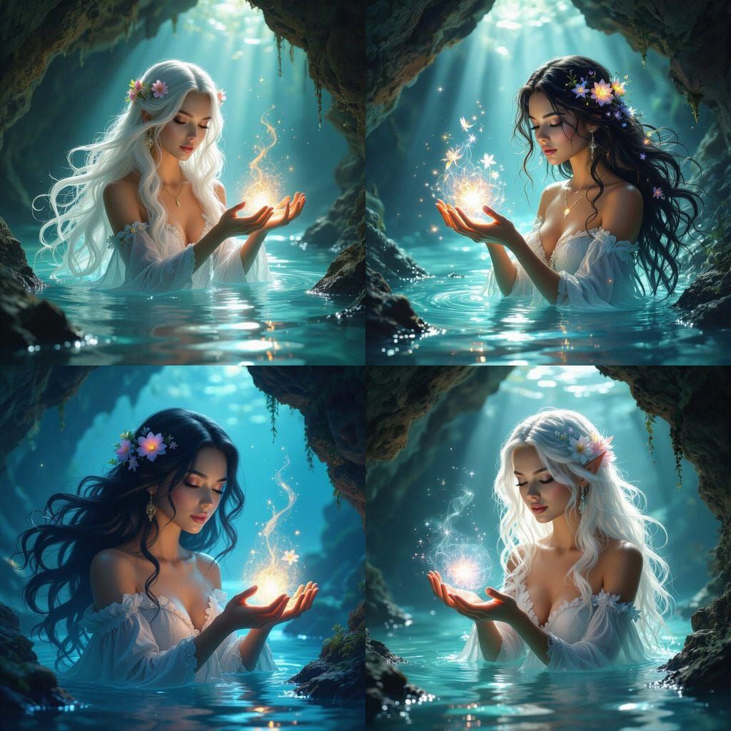 Bioluminescent Sorceress Conjuring Spell, Hyperrealistic