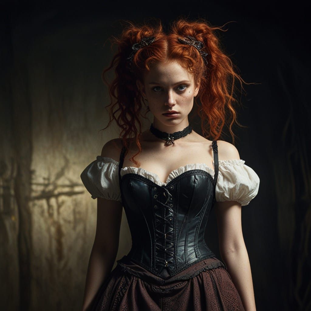 Long curly aubrn red  hair, beautiful woman, magical atmosph...
