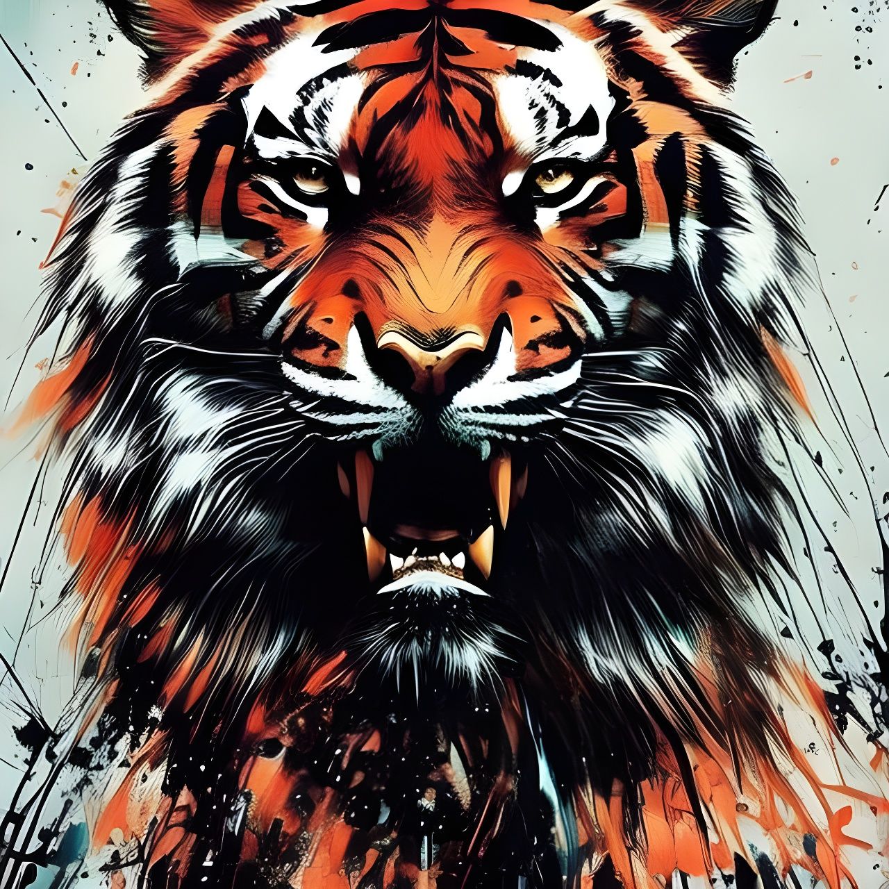 Snarling Tiger Portrait in Textured Speedpaint Style