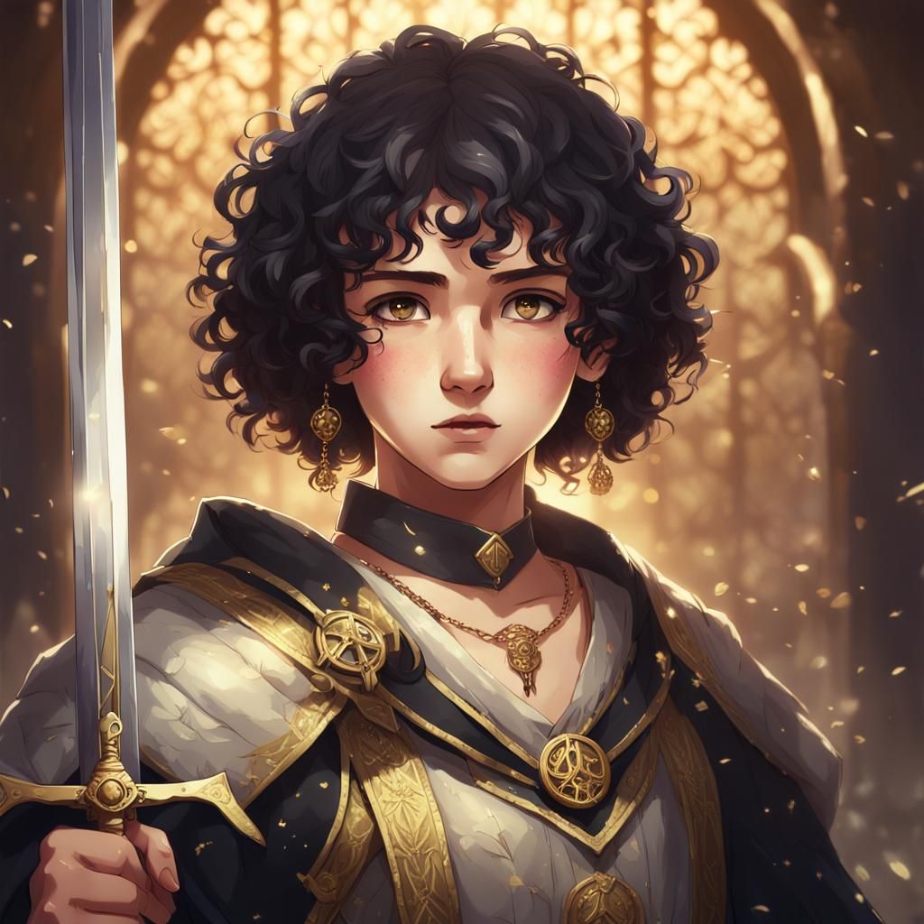 Anime Woman with Sword in Medieval Noble Clothes