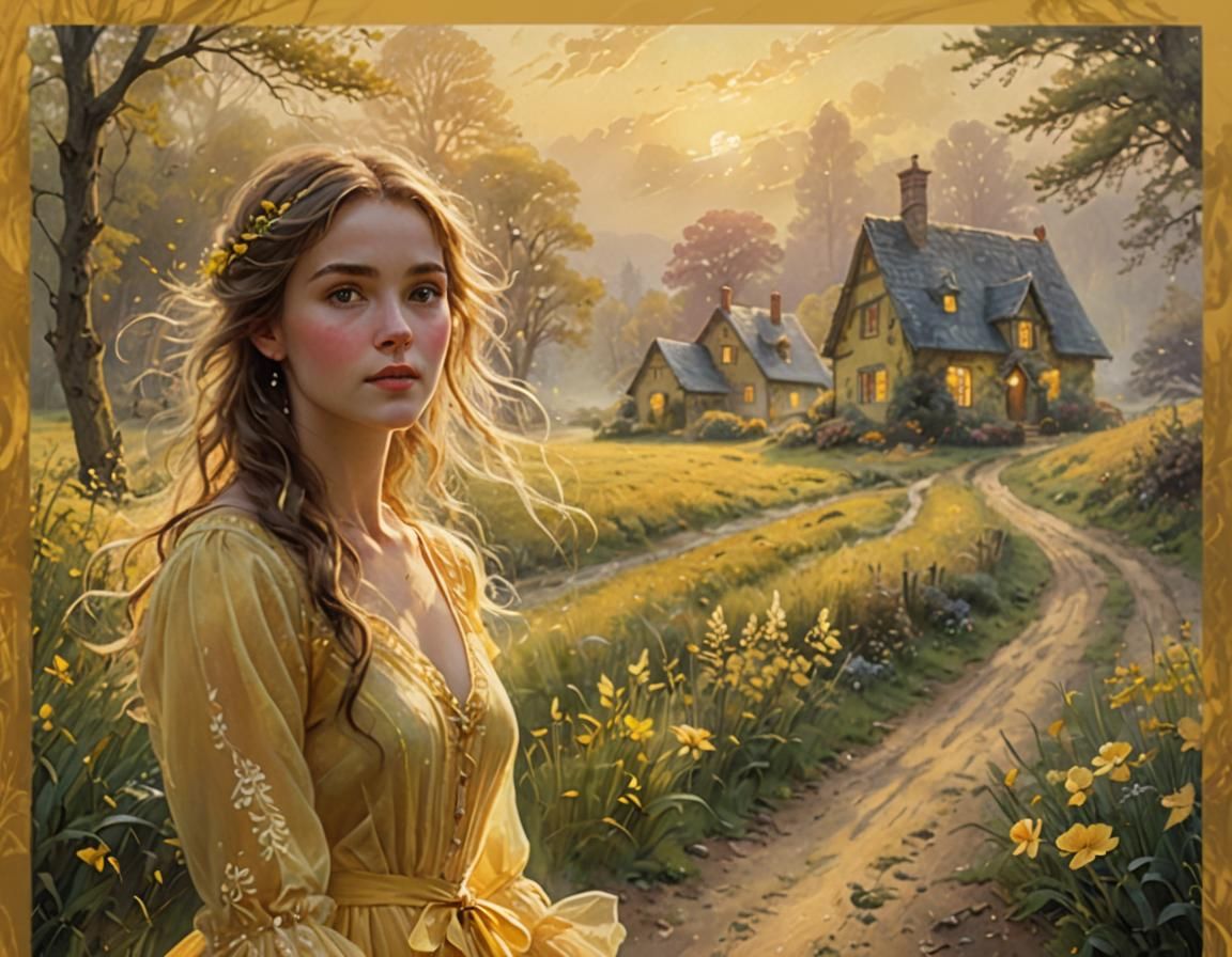 Ethereal Woman in Countryside, Digital Fantasy Art