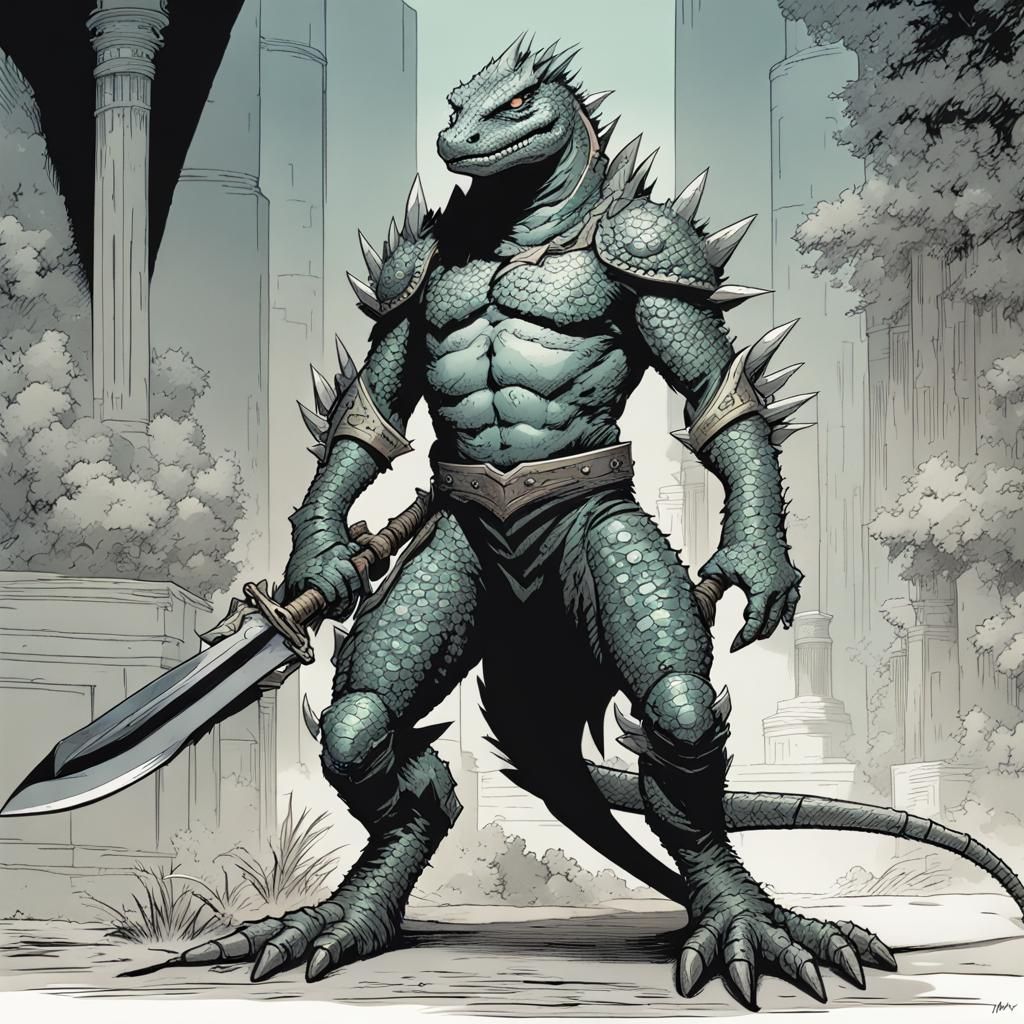 Lizardman Warrior in Ancient Armor