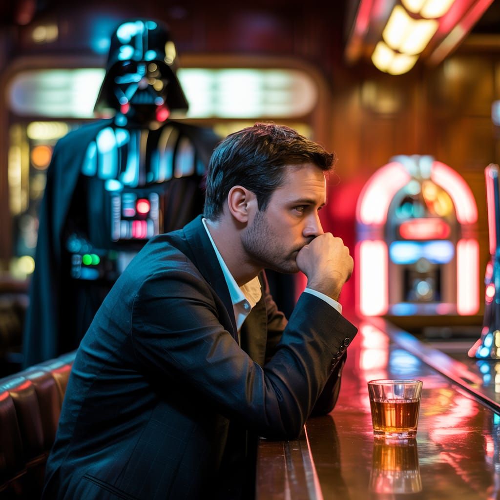 Man at Bar with Darth Vader Surprise