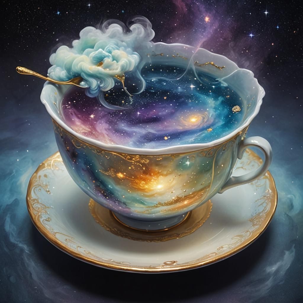 Galaxies in a Teacup: Surrealist Oil Painting