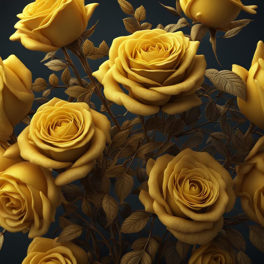 a bouquet of exquisite yellow roses fully made from finely detailed yellow lace