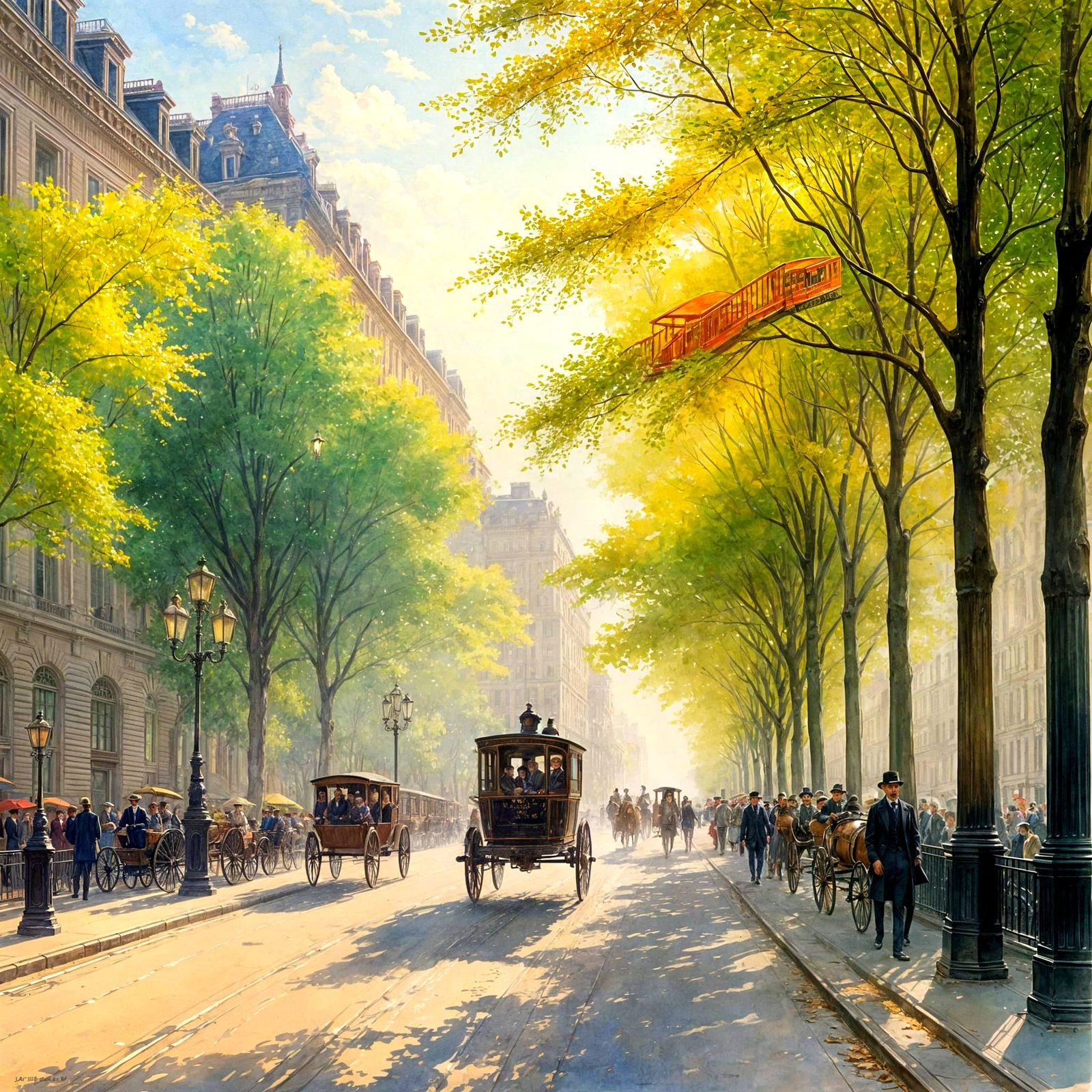 A Gilded Age Park Avenue Scene in Vibrant Watercolor