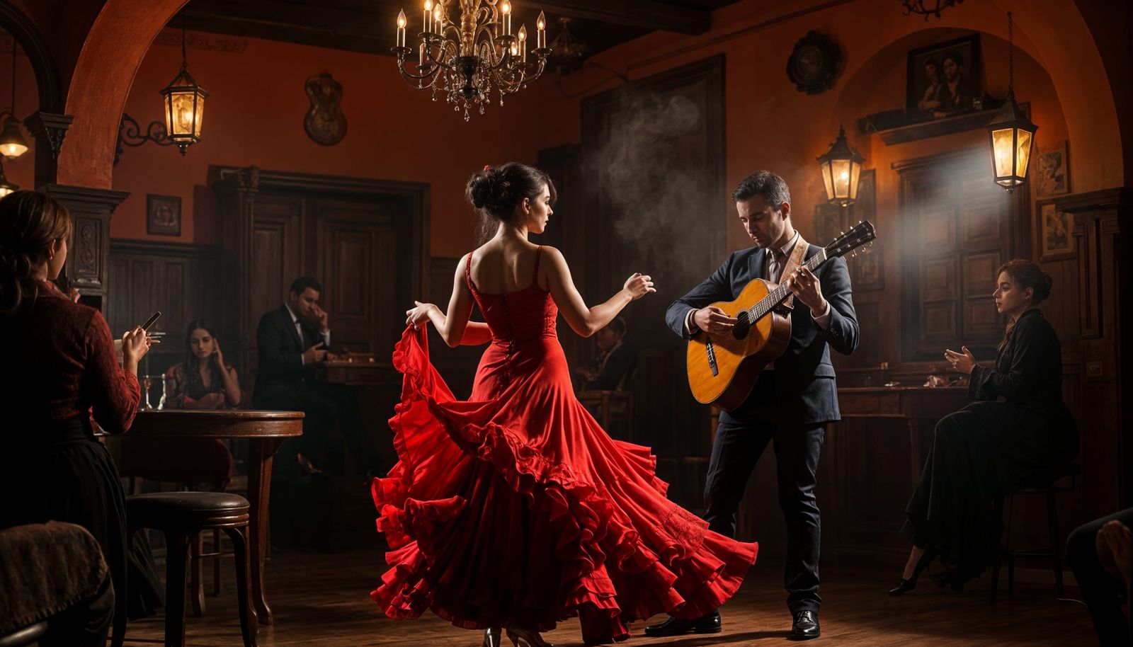 Flamenco Dancer and Guitarist Prepare to Perform