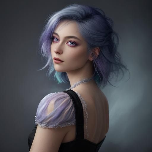 Ethereal Woman with White Hair, as Oil Painting