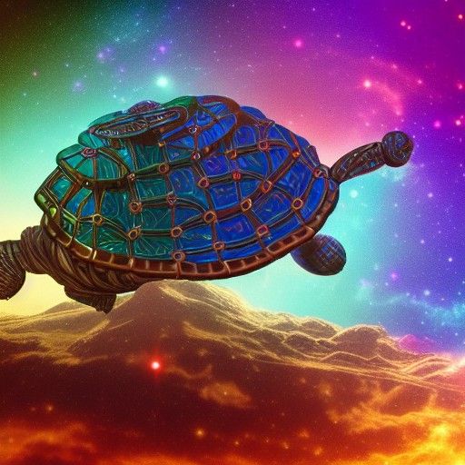Steampunk Mechanical Turtle Floating in Space
