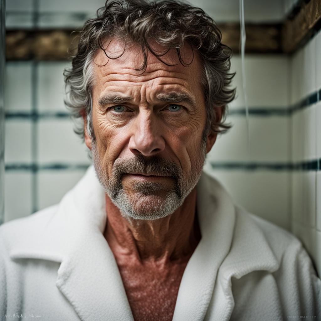 Striking Portrait of a Mature Man in Shower