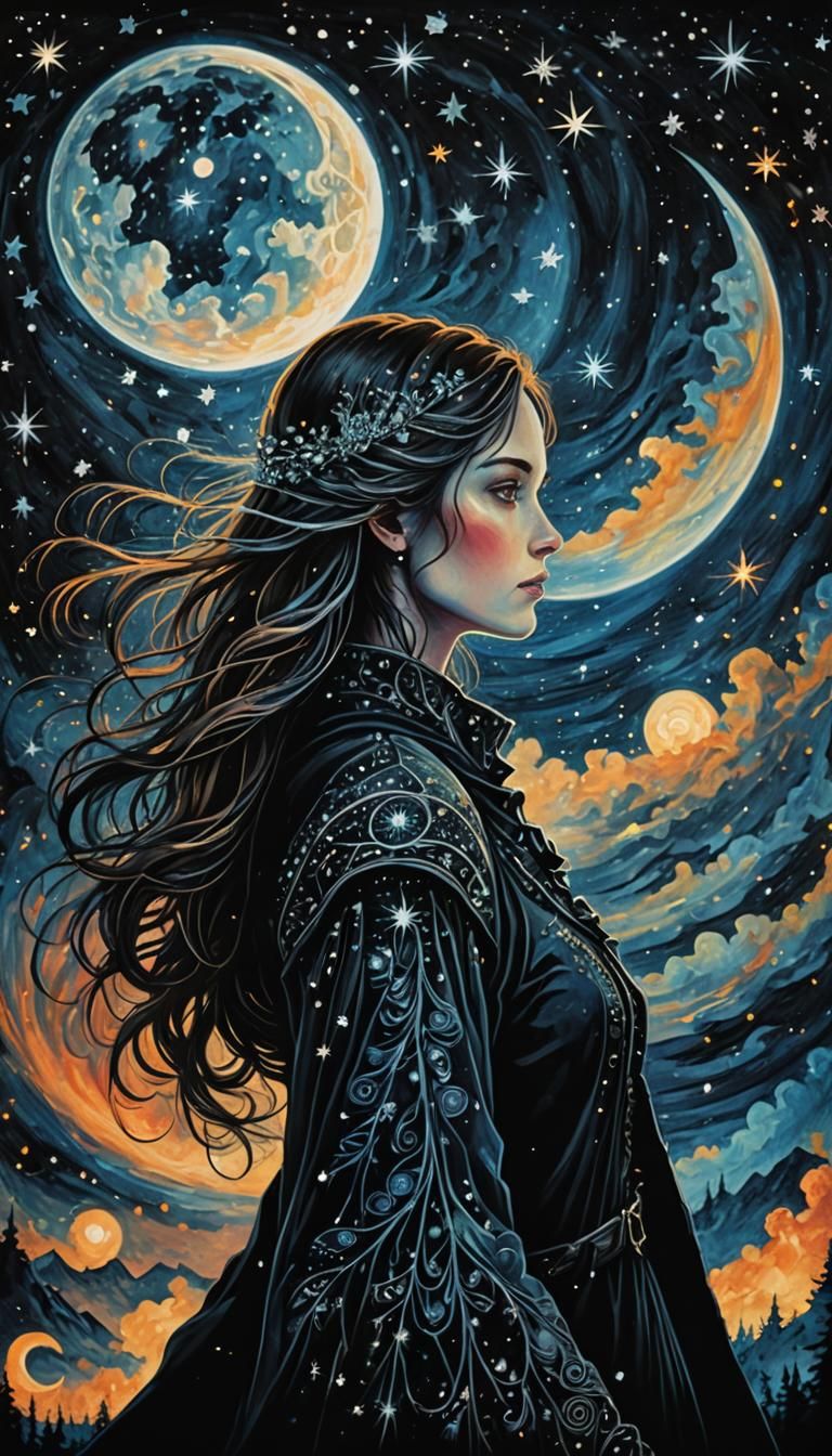 Tree of Life Ink Sketch with Cosmic Sky