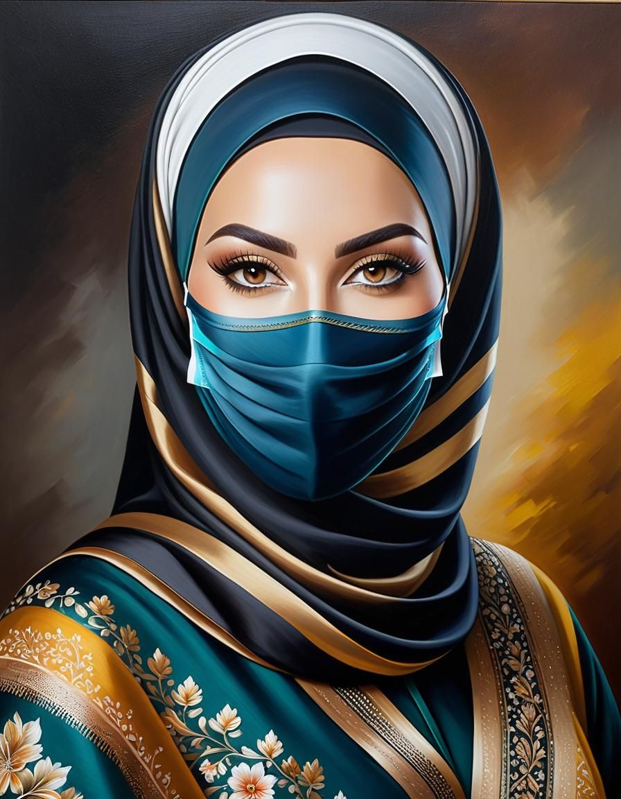 Portrait of Woman with Hijab and Facemask