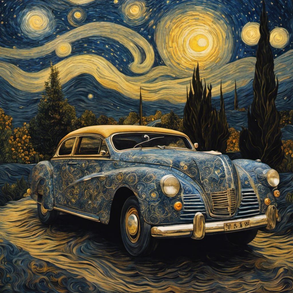 Starry Night Galaxy Car in Hyperdetailed Style