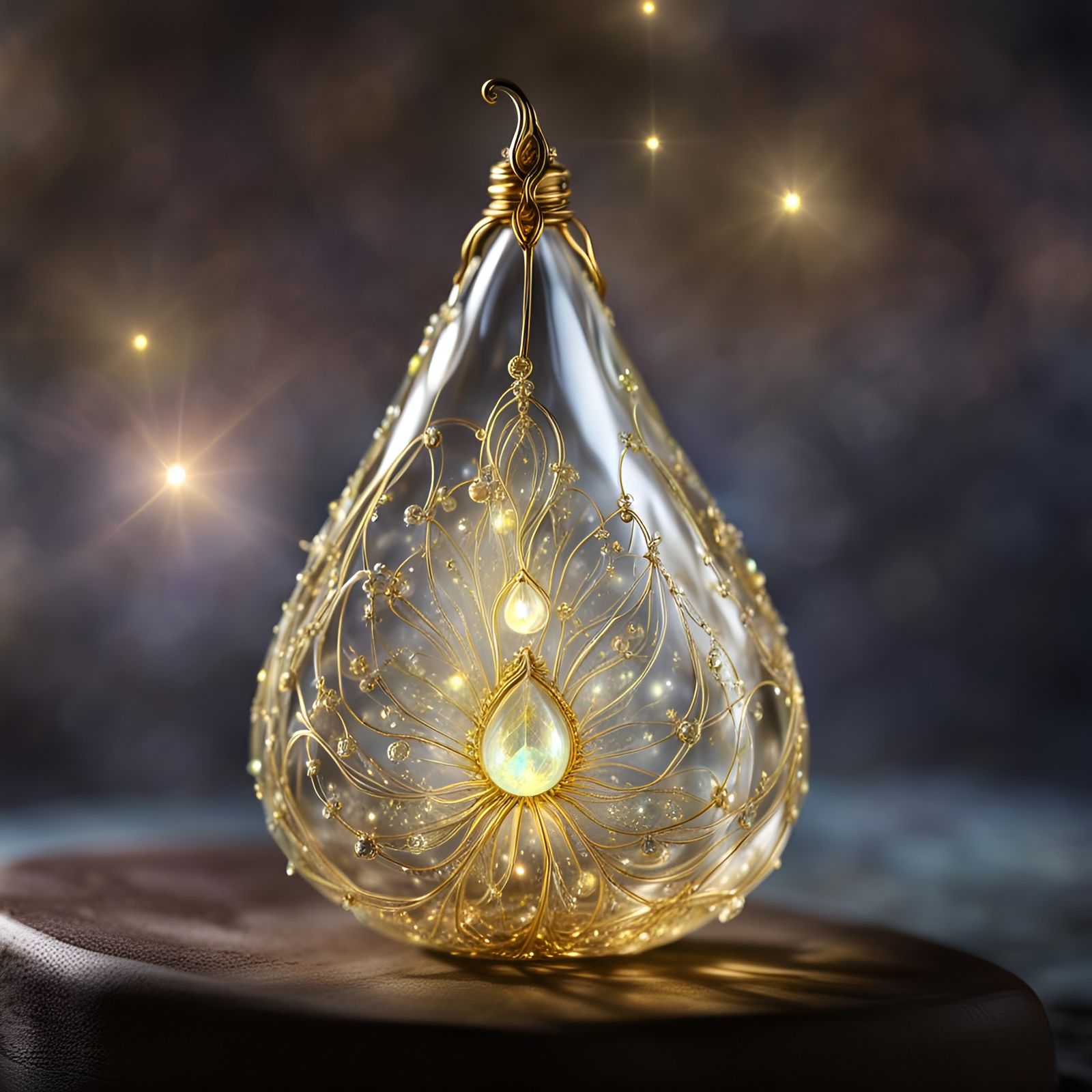 Ethereal Glass Pear with Golden Filaments