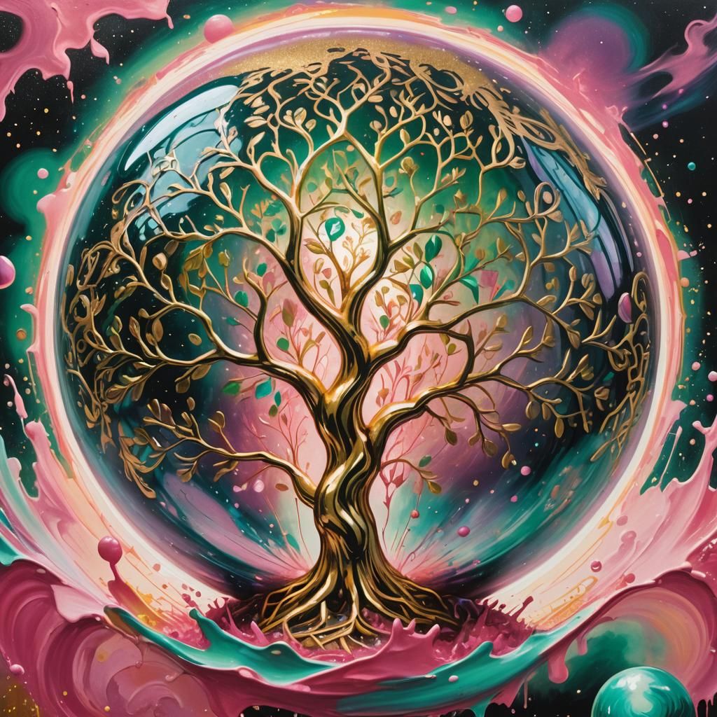 Golden Tree of Life in Vibrant Street Art