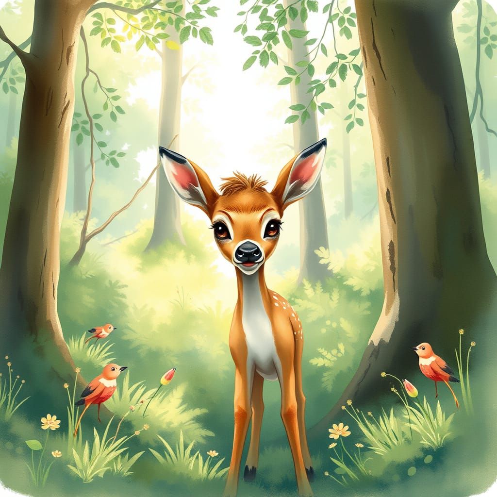 Whimsical Forest Fawn in Alarm