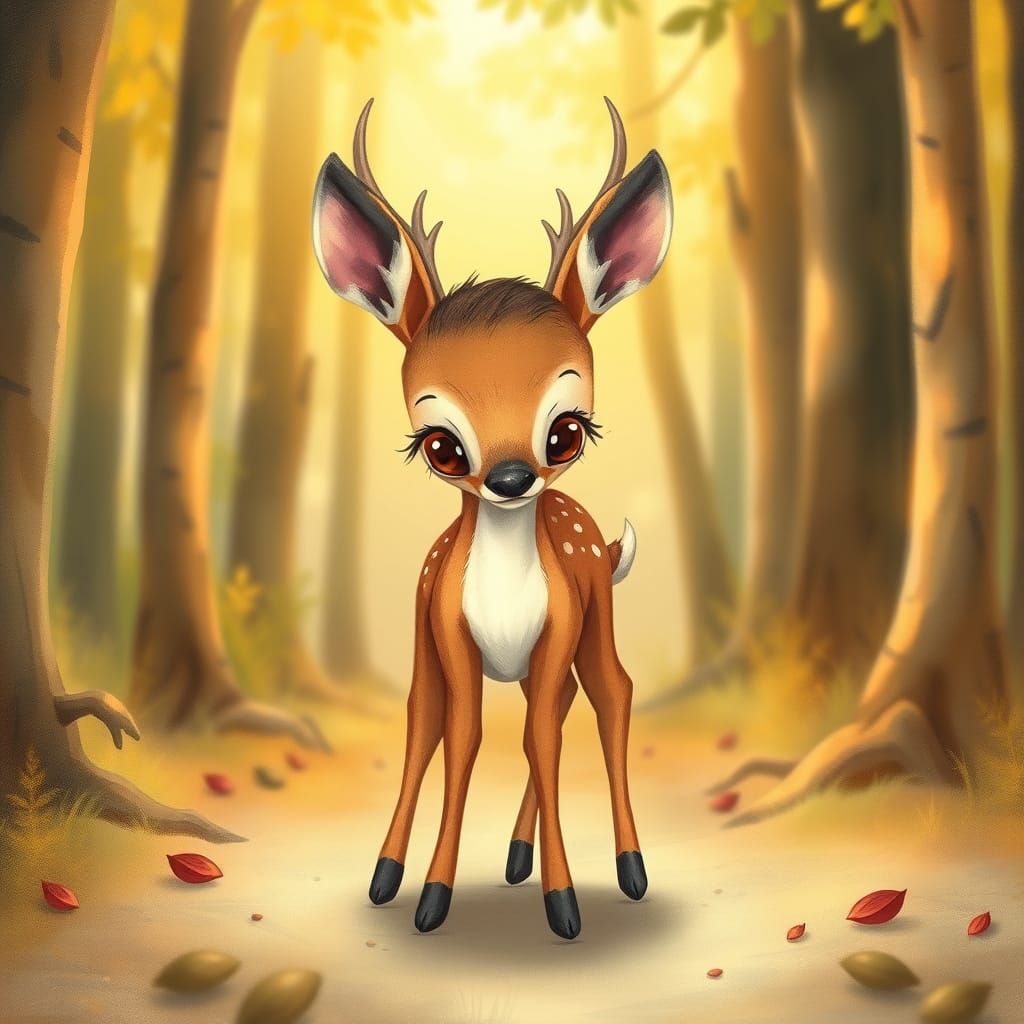 Whimsical Baby Deer in Golden Forest