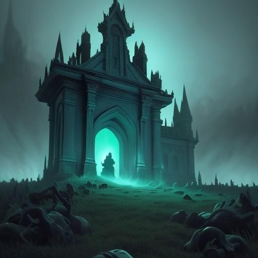Arthur Battles Ghouls in Haunted Graveyard: Digital Art