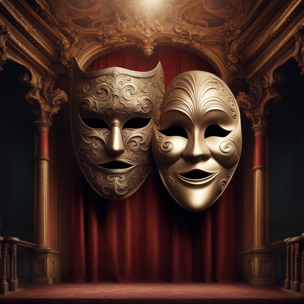 Dramatic Theater Masks: Happy and Sad
