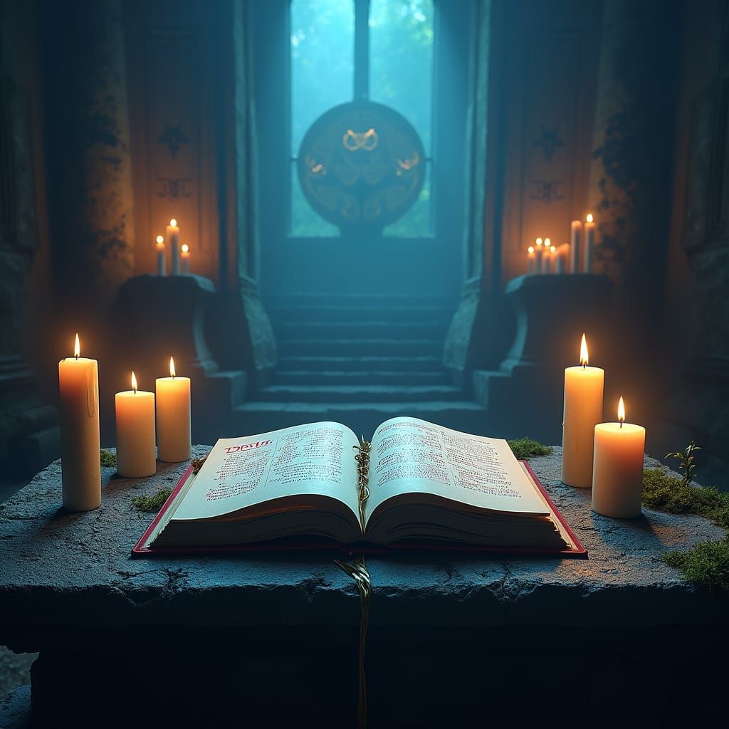 Mystical Altar with Death Note in Gothic Fantasy Style