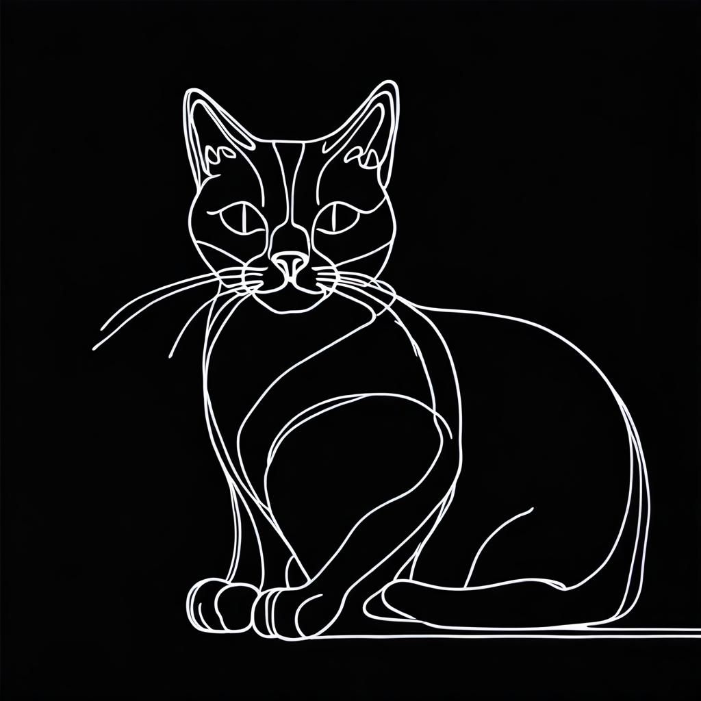 Minimalist Continuous Line Art Cat Silhouette