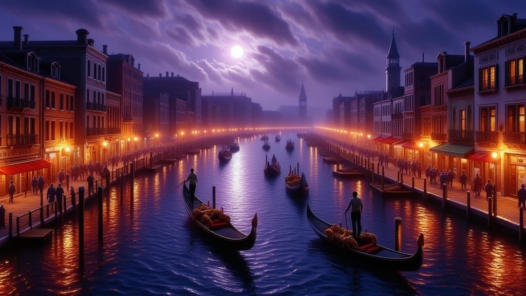Venice Grand Canal at Night in Dreamlike Cinematic Scene