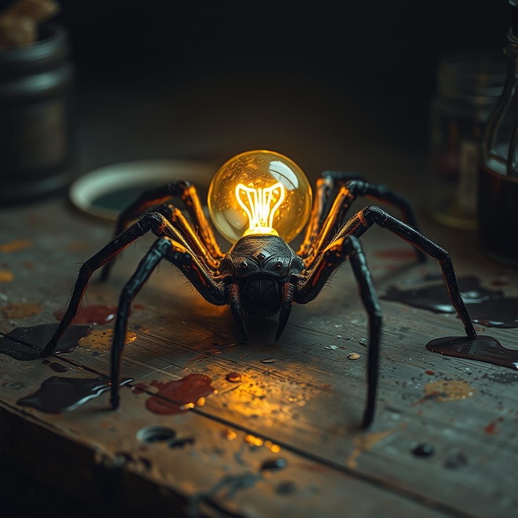 Steampunk Spider with Lightbulb Abdomen