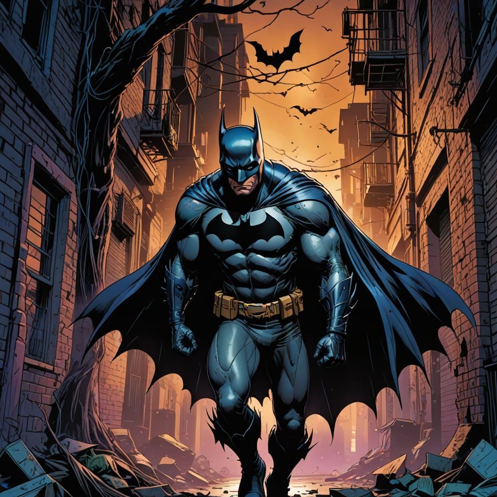Batman Hangs Upside Down in Dark Alley Comic Art