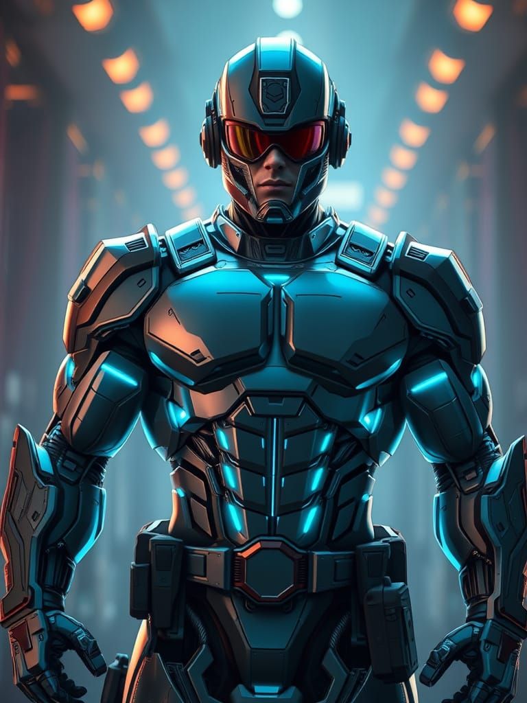 Cybernetic Superhero with Enhanced Physique