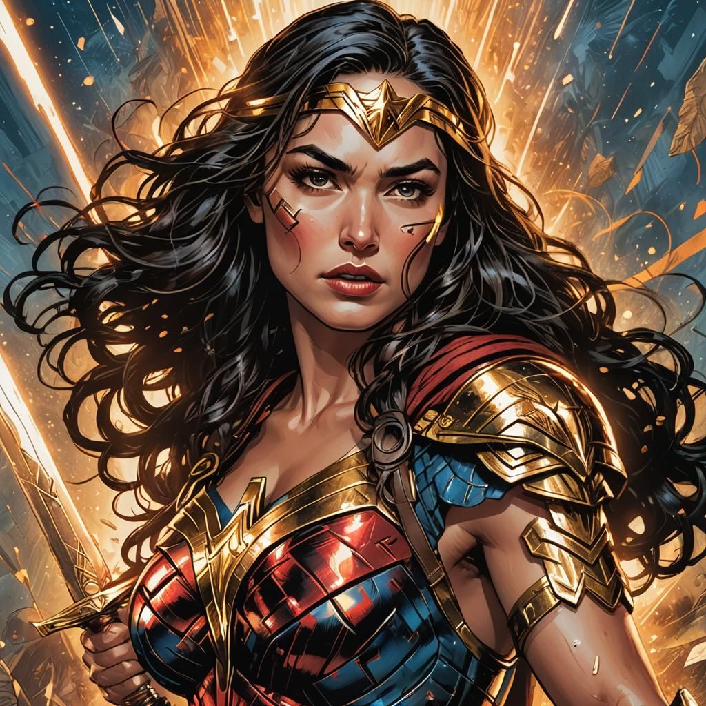 Wonder Woman Portrait in Comic Book Style