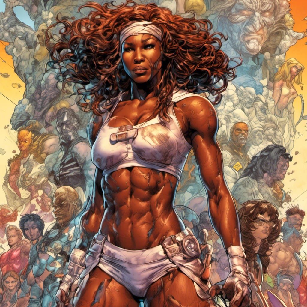 Serena Williams Price is Strom x-men mutant,  in the cover of a Marvel comic original
