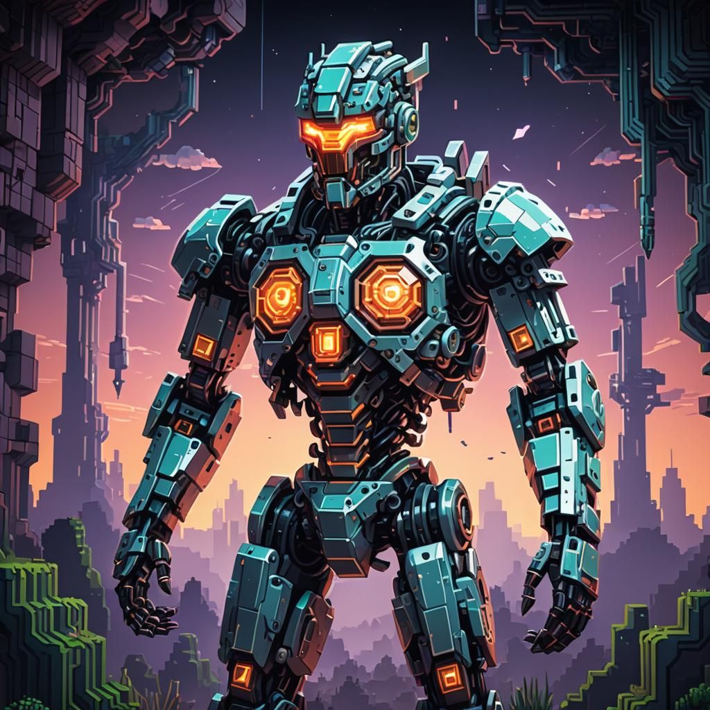 16-bit Pixel Art Translucent Fractal Cyborg