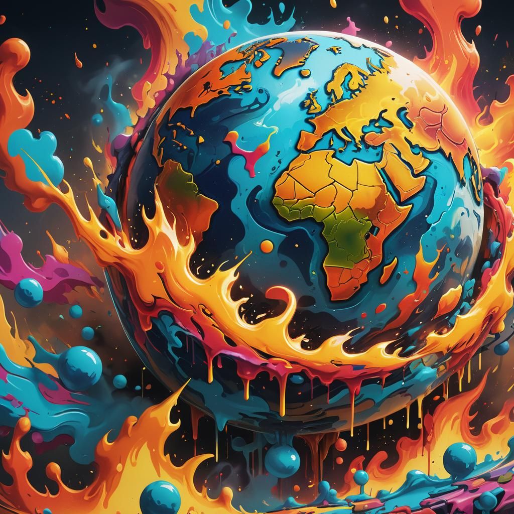 Fiery Earth in Surreal Graffiti Art