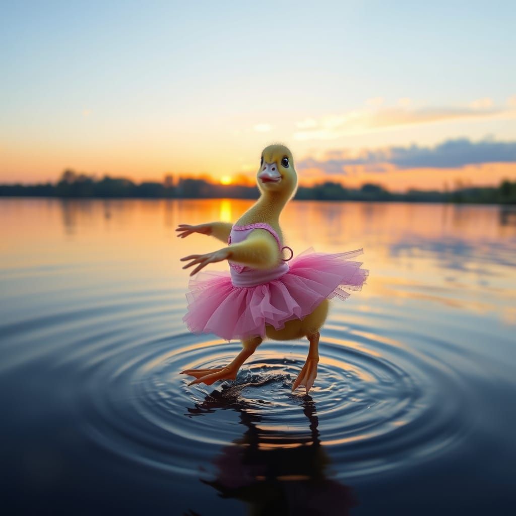 Ballet Duckling's Grand Jeté at Sunset