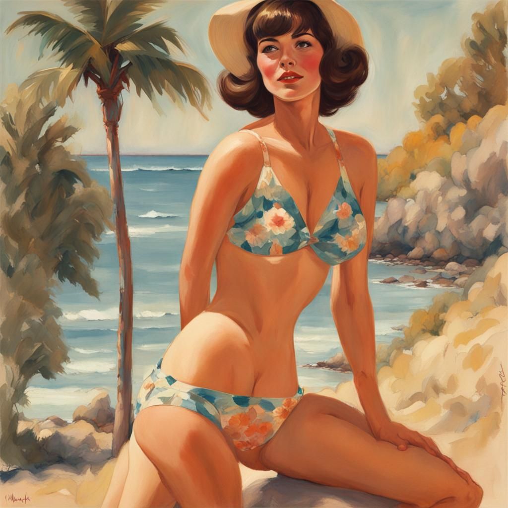 Vintage Beauty on a Sunny 1960s Beach