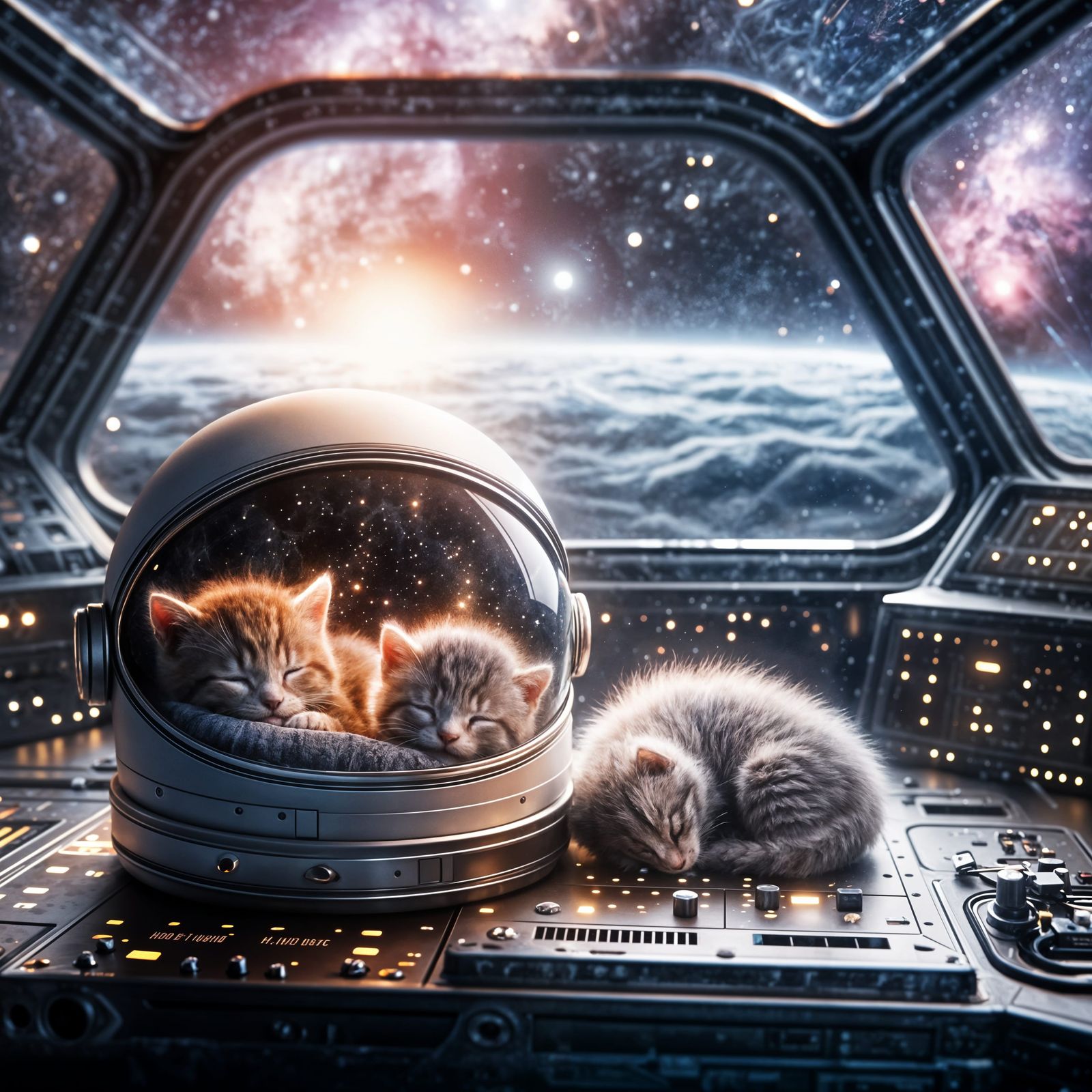 Magical Space Kittens in Hyperdetailed Digital Art