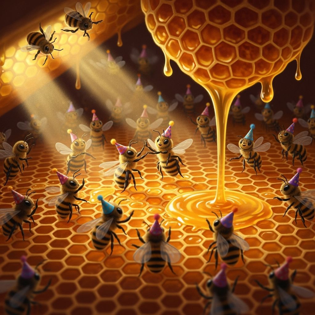 Bees Celebrate Honey Success in Whimsical Hive