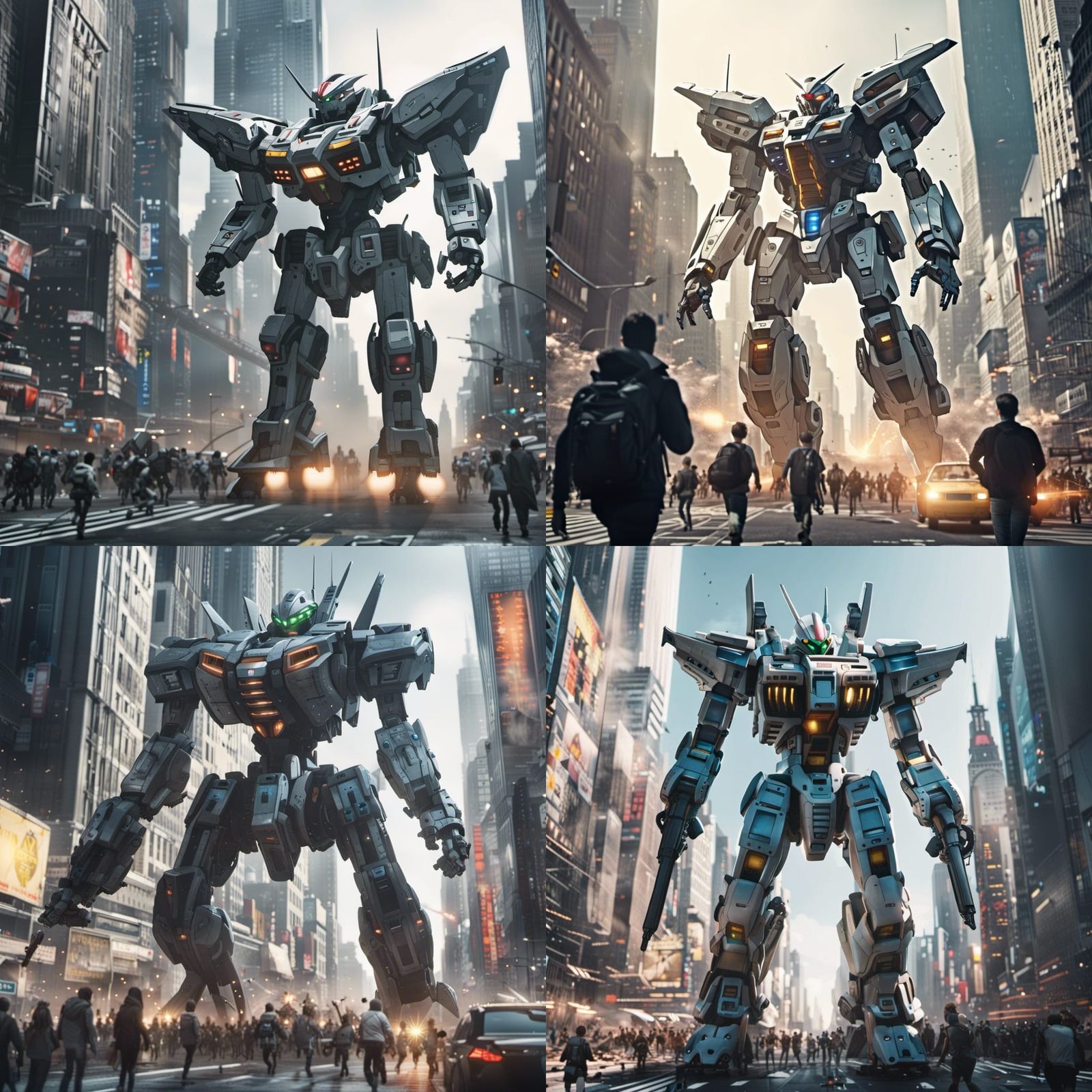 Aliens spaceship invasion New York city and Mecha suits defe...