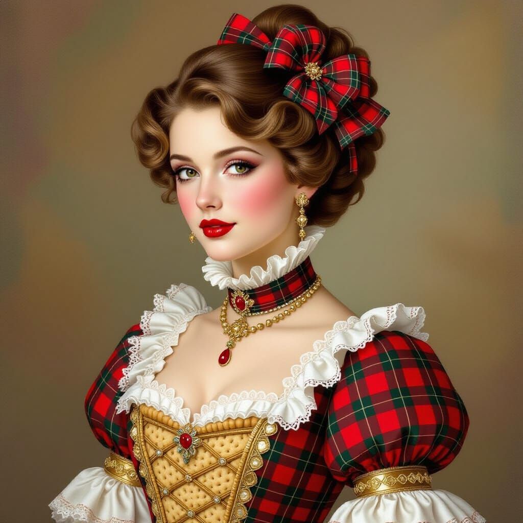 Victorian Lady Adorned with Shortbread and Tartan