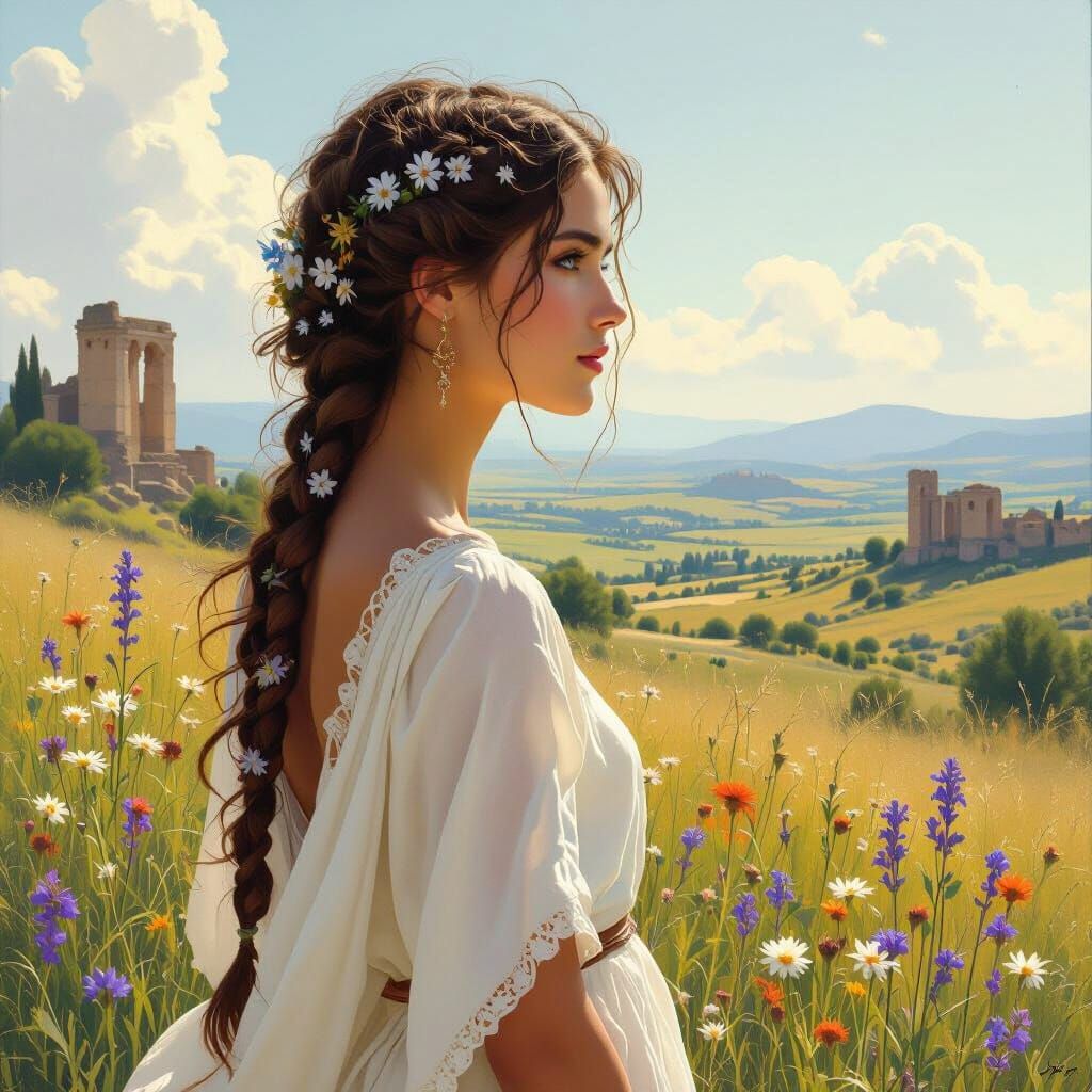 Roman Woman with Flowers, Art Nouveau Style