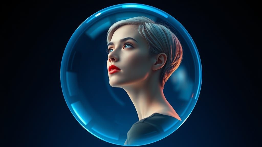 Futuristic Woman in Holographic Sphere: Cyberpunk Art