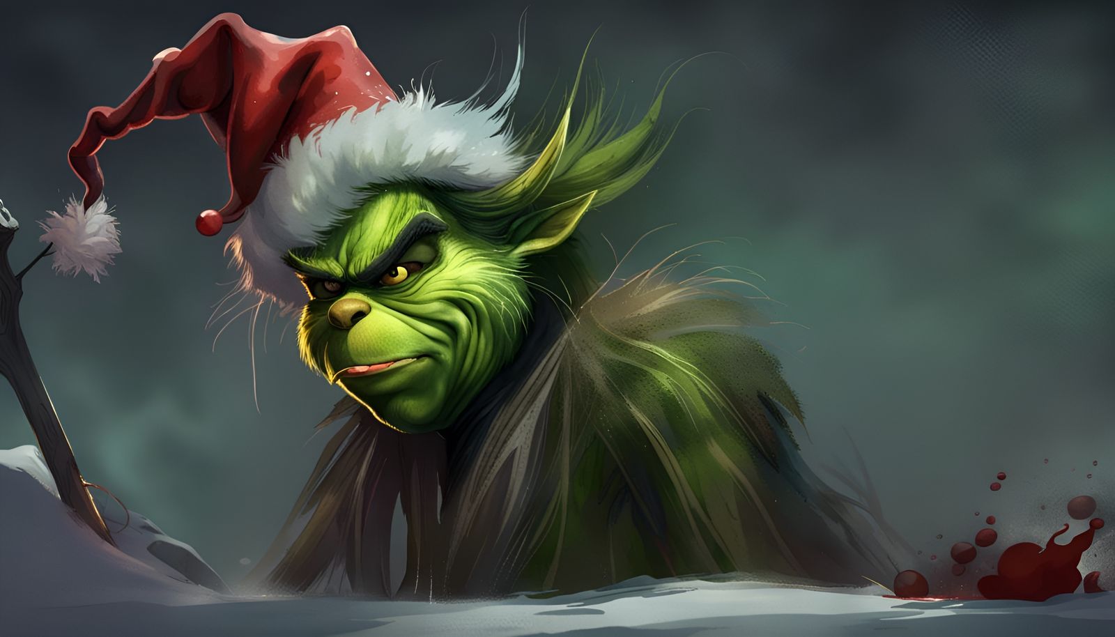 Hyperrealistic Grinch Concept Art in Dark Fantasy Style