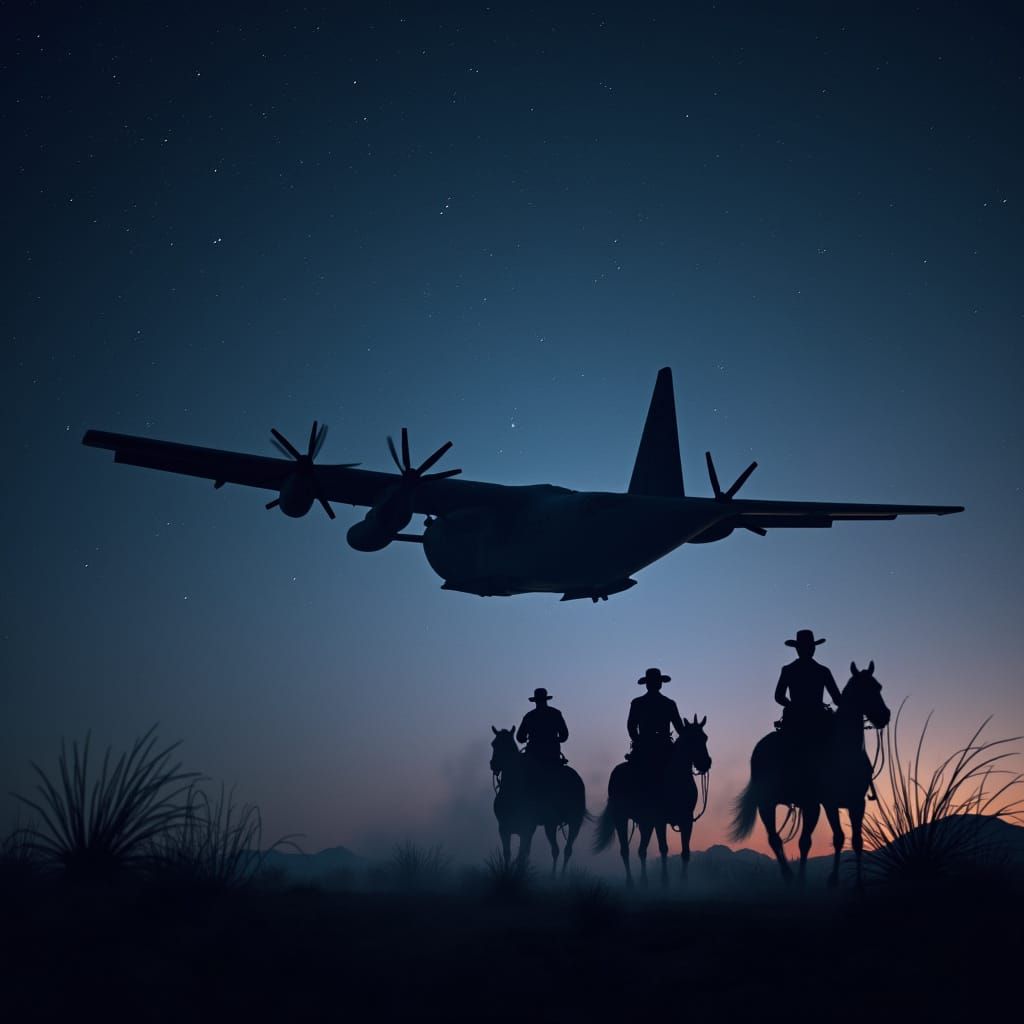 Cyberpunk AC-130 Gunship Encounters Ghostly Cowboys in the C...
