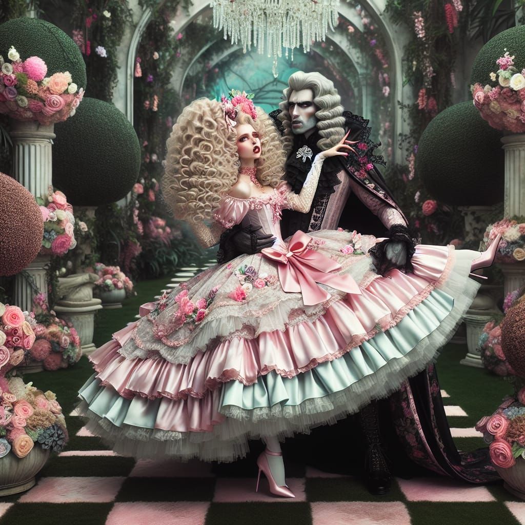 Vampire Royalty in Pastel Garden Scene